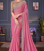 pink,beige silk blend embroidered party-wear-sarees