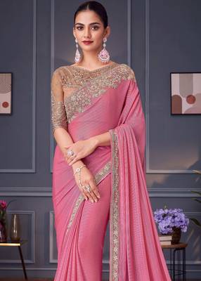 pink beige silk blend embroidered party-wear-saree 3