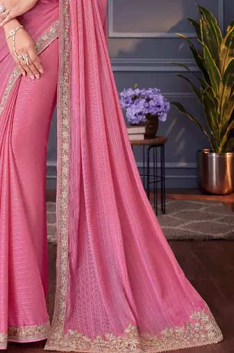 pink beige silk blend embroidered party-wear-saree