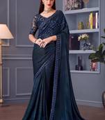 dark blue silk blend embroidered party-wear-sarees