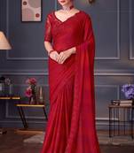 hot red silk blend embroidered party-wear-sarees