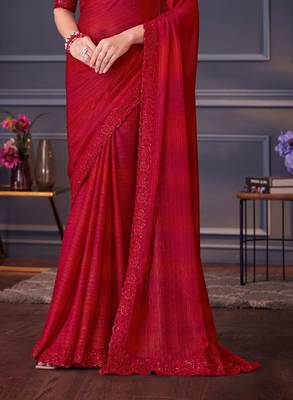 hot red silk blend embroidered party-wear-saree 4