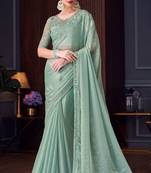 sea green silk blend embroidered party-wear-sarees
