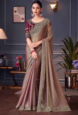 beige maroon silk blend embroidered party-wear-saree 1
