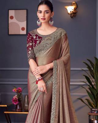 beige maroon silk blend embroidered party-wear-saree 3