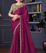 magenta,beige silk blend embroidered party-wear-sarees