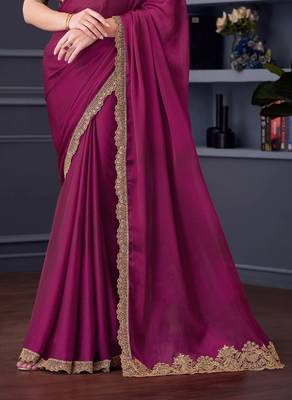 magenta beige silk blend embroidered party-wear-saree 4