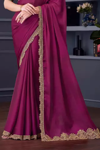 magenta beige silk blend embroidered party-wear-saree