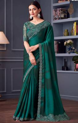 Green chiffon embroidered wedding-saree 1