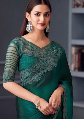 Green chiffon embroidered wedding-saree 2