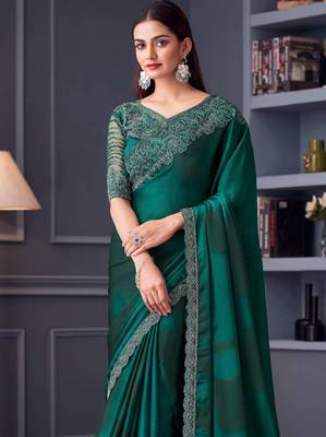 Green chiffon embroidered wedding-saree 3