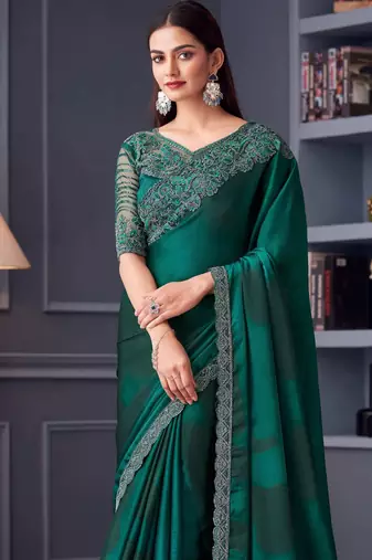 Green chiffon embroidered wedding-saree