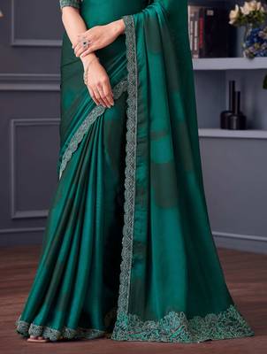 Green chiffon embroidered wedding-saree 4