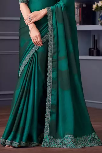 Green chiffon embroidered wedding-saree