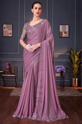 mauve silk blend embroidered wedding-saree 1