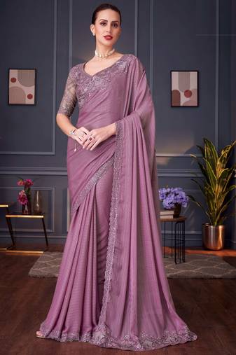 mauve silk blend embroidered wedding-sarees