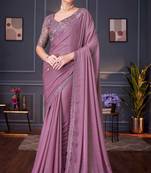 mauve silk blend embroidered wedding-sarees
