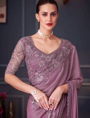 mauve silk blend embroidered wedding-saree 2