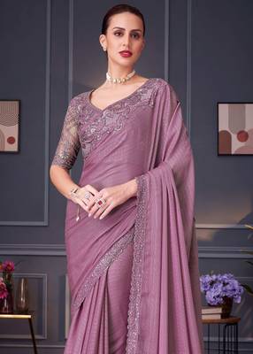mauve silk blend embroidered wedding-saree 3