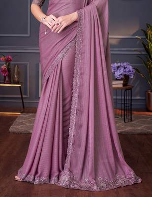 mauve silk blend embroidered wedding-saree 4