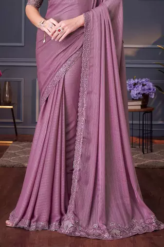 mauve silk blend embroidered wedding-saree
