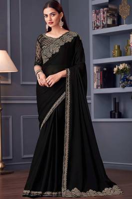 Black chiffon embroidered wedding-saree 1