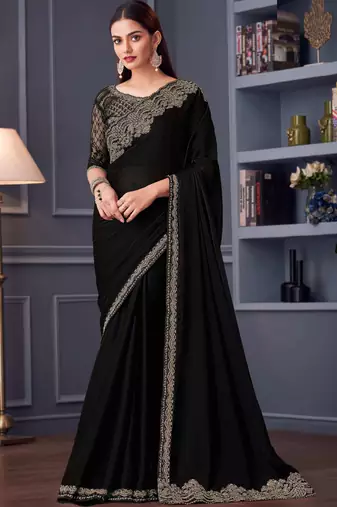 Black chiffon embroidered wedding-sarees