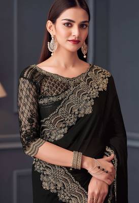 Black chiffon embroidered wedding-saree 2