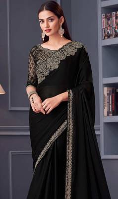 Black chiffon embroidered wedding-saree 3