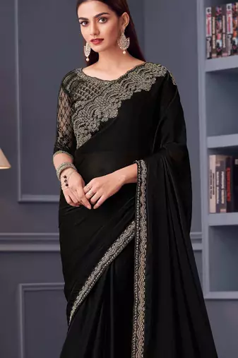 Black chiffon embroidered wedding-saree