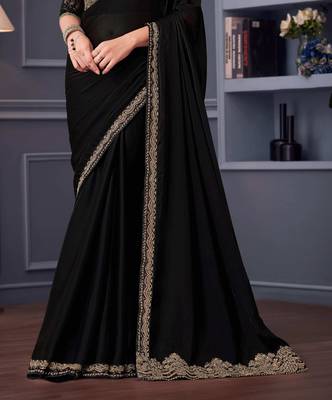Black chiffon embroidered wedding-saree 4