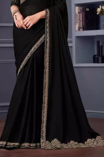 Black chiffon embroidered wedding-saree