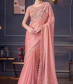 peach silk blend embroidered party-wear-sarees