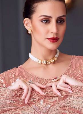 peach silk blend embroidered party-wear-saree 2