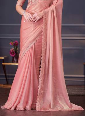 peach silk blend embroidered party-wear-saree 4