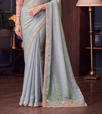 Grey pink georgette embroidered party-wear-saree 4