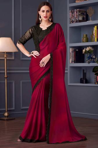 Red,black chiffon embroidered party-wear-sarees
