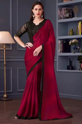 Red,black chiffon embroidered party-wear-sarees