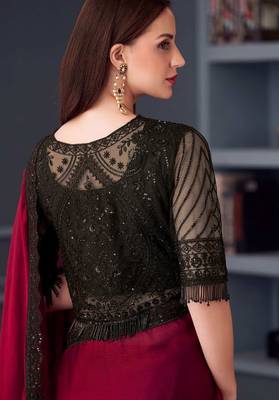 Red black chiffon embroidered party-wear-saree 2
