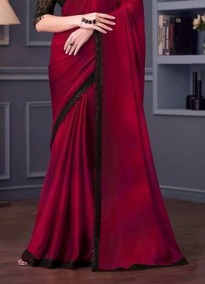 Red black chiffon embroidered party-wear-saree 4