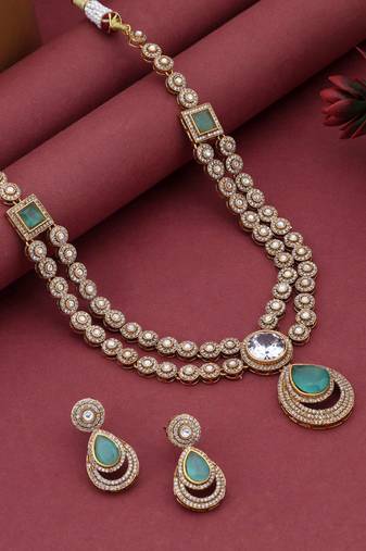 Pista green color american diamond necklace set