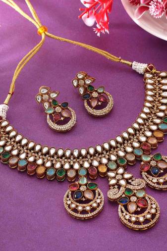 Multi color american diamond necklace set