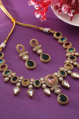 Multi color american diamond necklace set