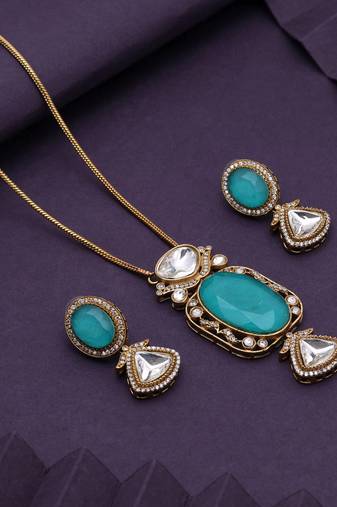 Green color american diamond necklace set