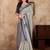 Grey color linen cotton couple combo men's kurta & pajama with women saree set
