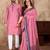 Pink color jacquard weaving silk  couple combo men's kurta & pajama koti & women saree set