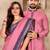Pink color jacquard weaving silk  couple combo men's kurta & pajama koti & women saree set
