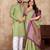 Pista green color jacquard weaving silk  couple combo men's kurta & pajama koti & women saree set