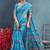 Blue color digital flower printed linen cotton saree with blouse
