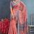 Pink color digital flower printed linen cotton saree with blouse
